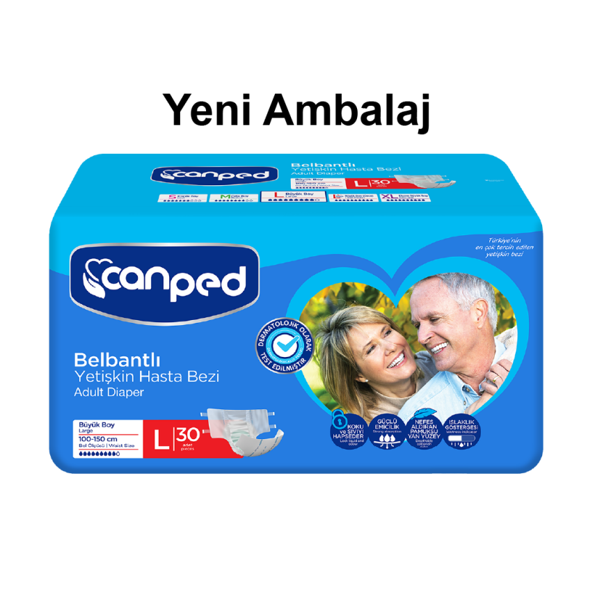 Canped Tekstil Yüzey Belbantlı Hasta Bezi Large 30'lu - 1