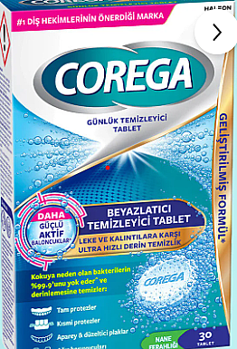 Corega Temizleyici Beyazlatıcı Nane Ferahlığı 30 Tablet - 1