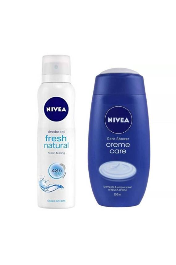 Nivea Deodorant Sprey Fresh Natural Women 150 ml + Duş Jeli Crème Care 250 ml - 1