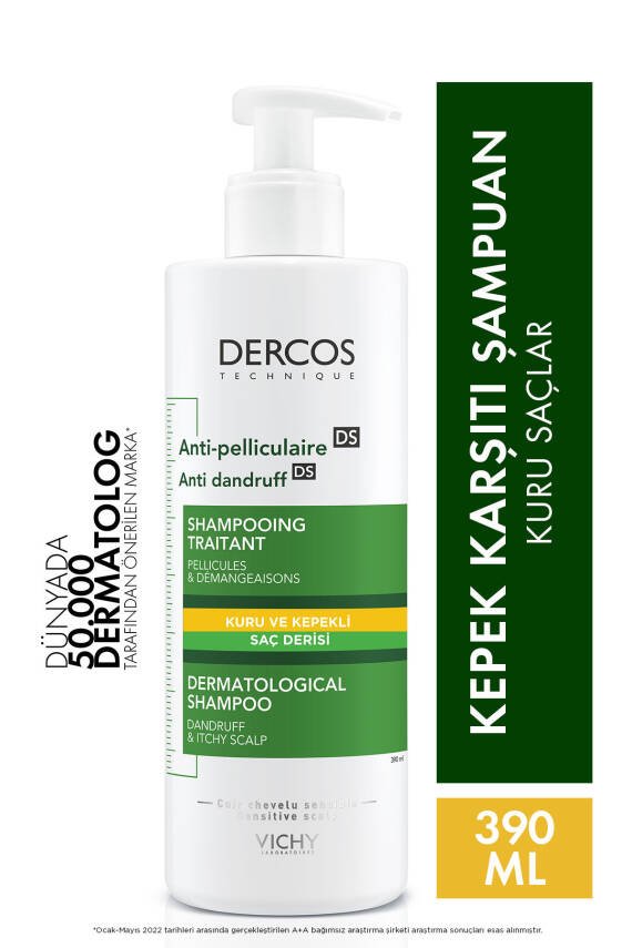 Vichy Dercos Anti Dandruff Kuru Saçlar için Kepek Karşıtı Şampuan 390 ml - 1